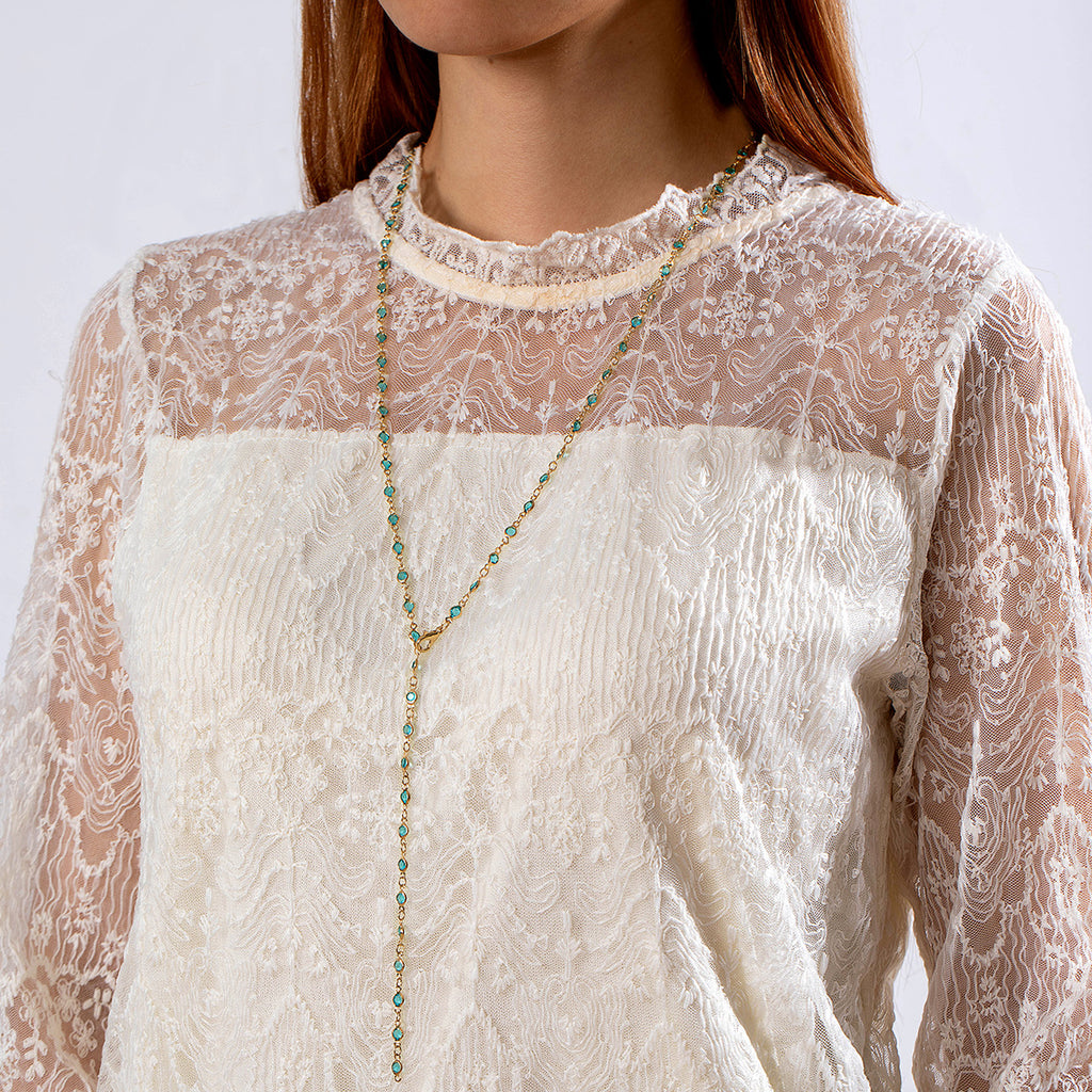 Simple Colorful Beaded Tassel y Chain Necklace Elegant Versatile Diamond-Studded Sweater Chain Jewelry