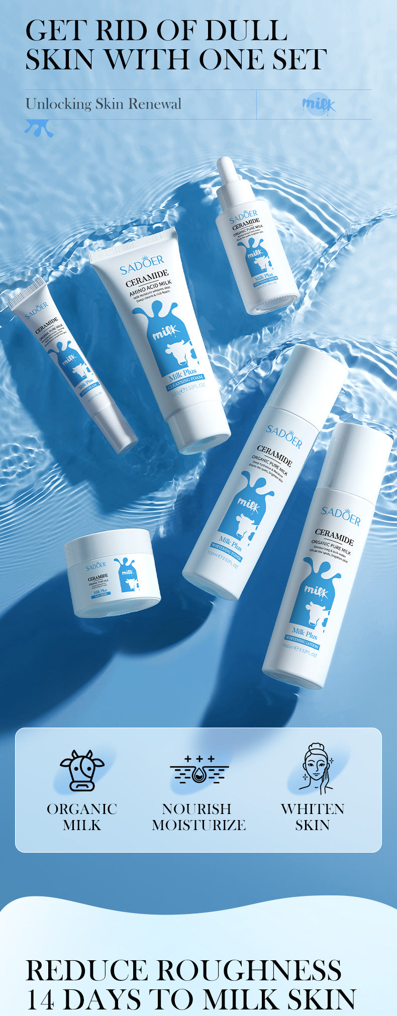 Milk Skin Care Set SADOER Ceramide Whitening and Moisturizing Six-piece Set Cross-border Foreign Trade Wholesale