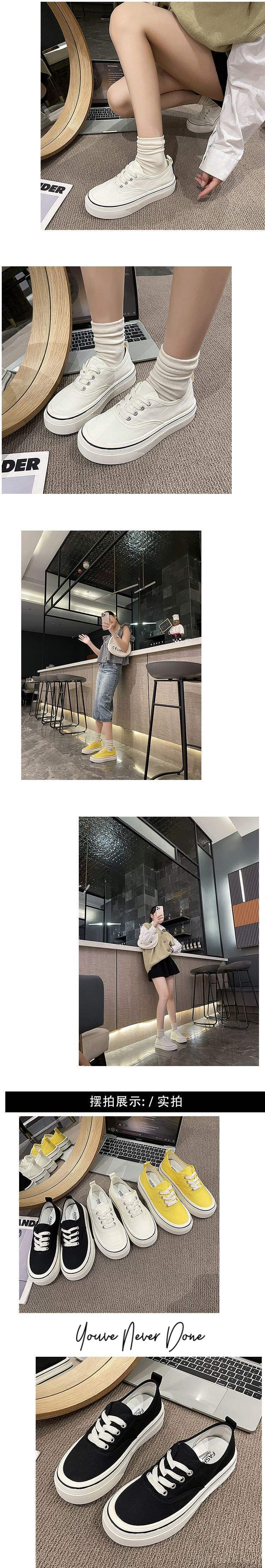 Black canvas shoes for female students Korean style new sneakers2025Spring Japanese Style Thick-Soled Casual Dopamine White Sneakers