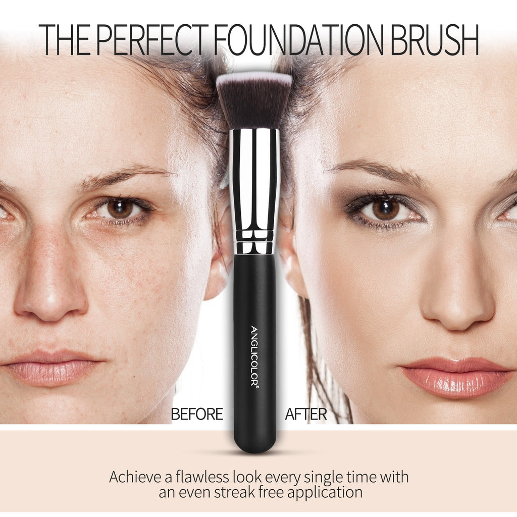 ANGLICOLOR Beauty Flat Head Foundation Brush Soft Thin Handle Makeup Brush Portable Soft Bristle Wooden Handle Beauty Brush