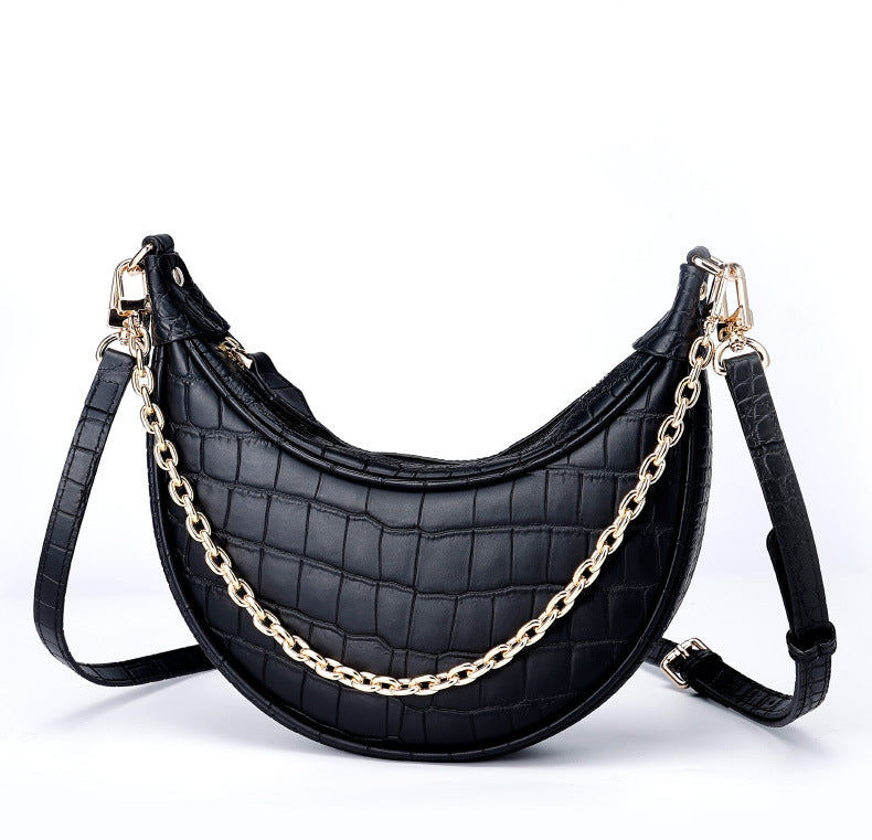 European and American Underarm Single Shoulder Bag for Women, Chain Moon Bag, Mini Fashion Women's Bag, Trendy Versatile Crocodile Pattern Light Luxury Crossbody Bag