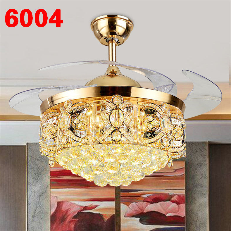 Invisible Fan Light Remote Control led Fan Chandelier Home Electric Fan Lamp scandinavian Iron Restaurant Lamp Crystal Ceiling Fan Lamp