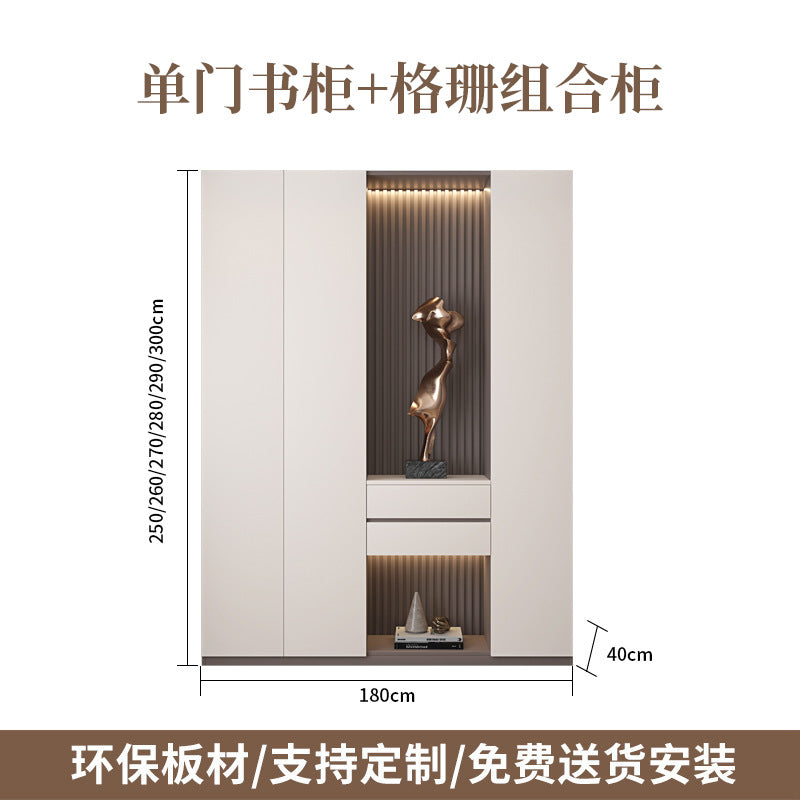 Heightened Solid Wood Bookcase with Glass Doors, Floor-standing Home-use Six-door Bookcase, High-end Storage Cabinet for Home Bedroom and Study Room