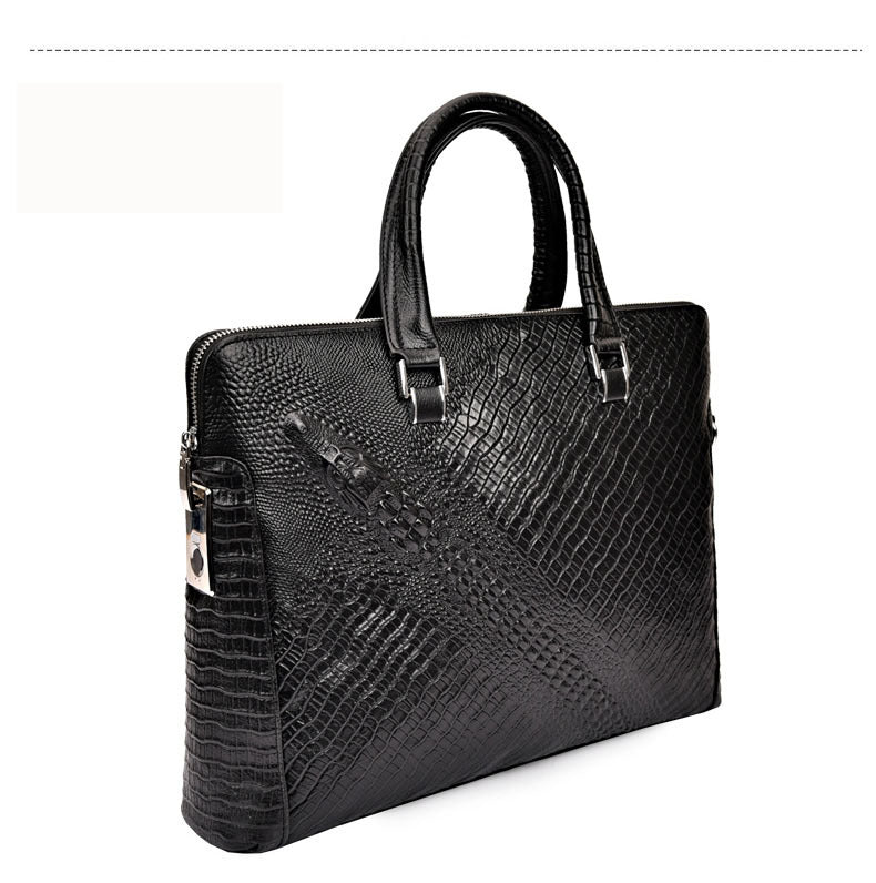 Fengeluoer Fingerprint Lock Bag Genuine Leather Men's Business Briefcase High-end Crocodile Pattern Top Layer Cowhide Handbag