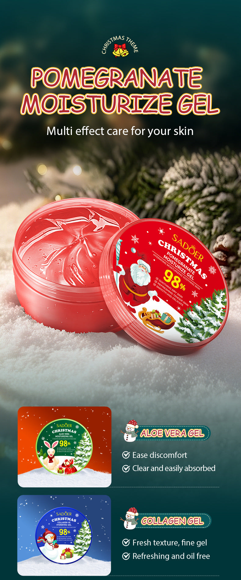 Christmas Red Pomegranate Moisturizing Gel SADOER Moisturizing Aloe Vera Gel Cream Cross-Border Foreign Trade Wholesale