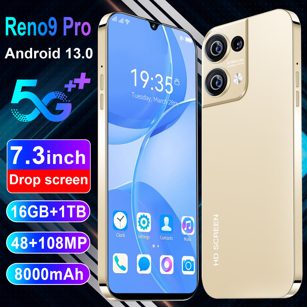 Reno9 Pro Mobile Phone7.3Inch high-definition large-screen Android smartphone factory price wholesale(Popular)