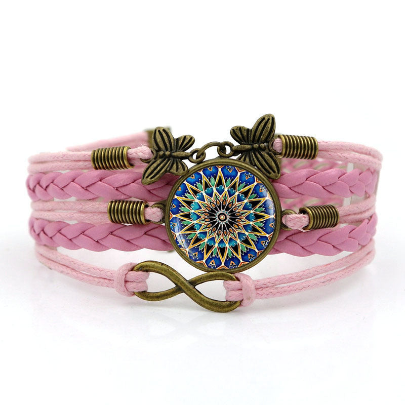 Vintage Multi-layer Woven Bracelet Butterfly Wireless Symbol Card Handmade Woven Bracelet Yoga Mandala Flower Bracelet