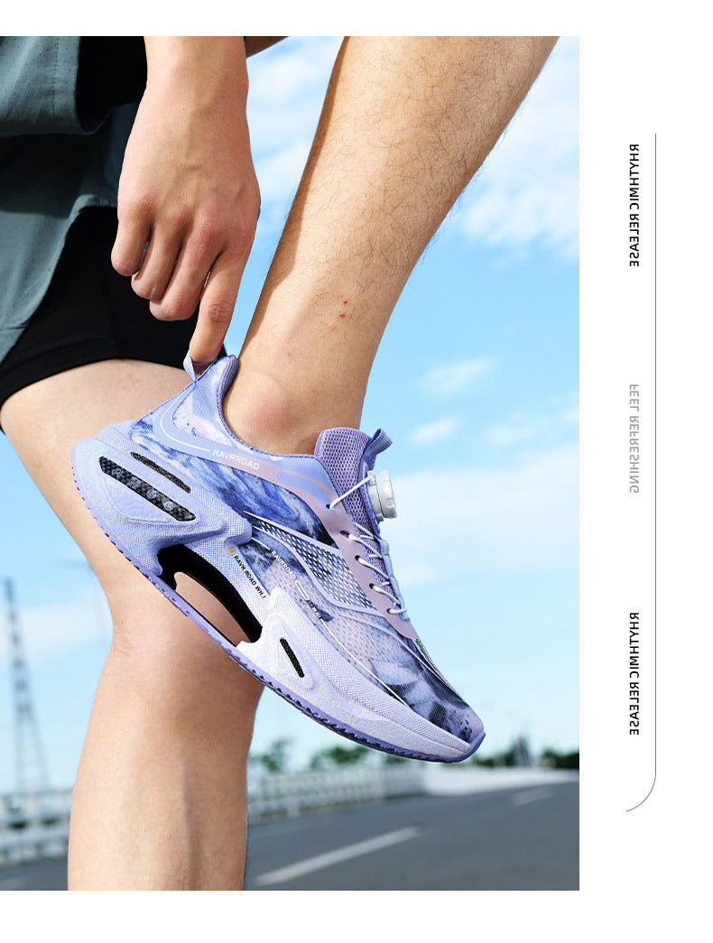 DAJUEYING Real Explosion Protection Carbon Plate High Elastic Cushioning Running Shoes Men and Women Knob Buckle Racing Mesh Breathable Sports Shoes
