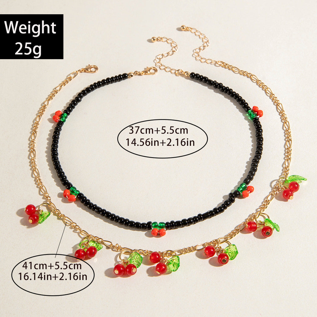European and American Style Jewelry Light Luxury Imitation Pearl Cherry Necklace High-End Versatile Grass Multi-Layer Stacking Necklace Wholesale