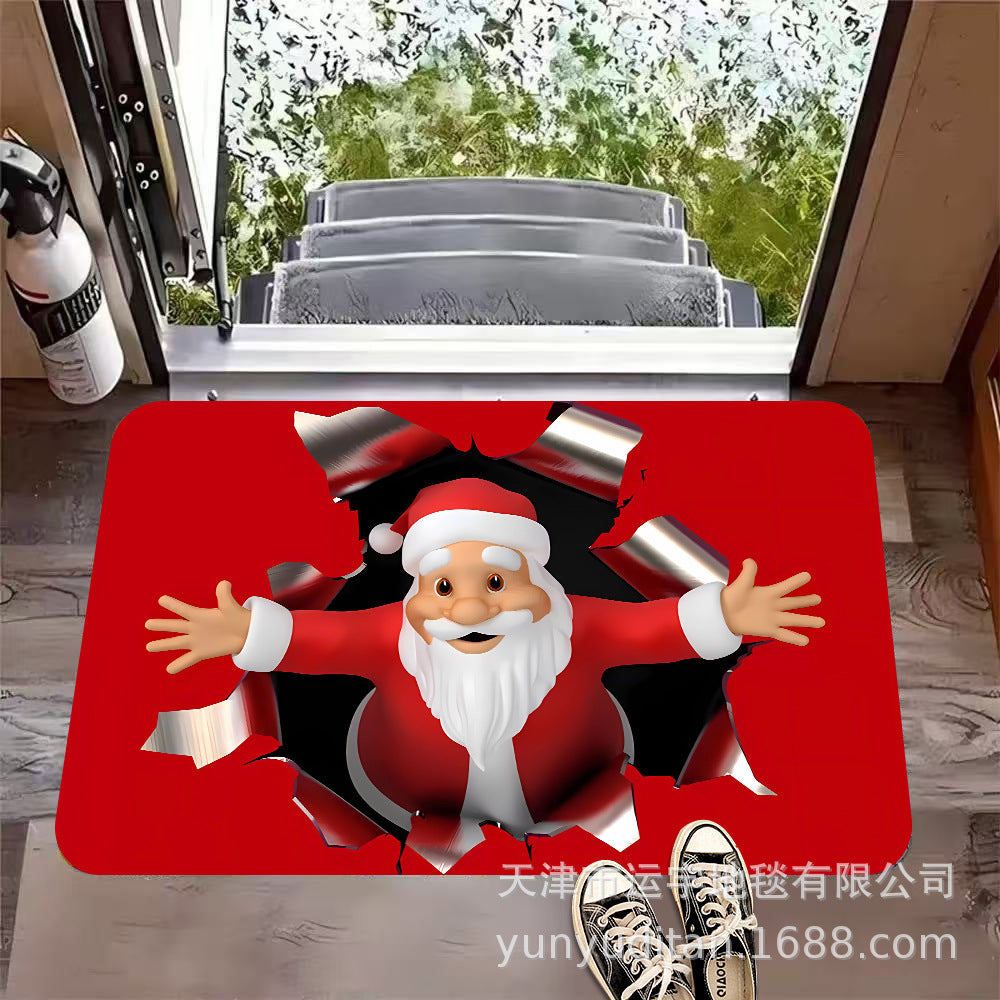 Christmas Flannel Doormat Holiday Decoration Entrance Mat Bathroom Water Absorbent Non-Slip Mat Customizable