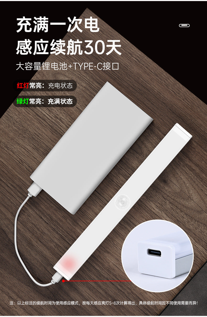 Intelligent Human Body Sensor led Rechargeable Strip Light Wiring-free Magnetic Self-adhesive Cabinet Wardrobe Light Strip