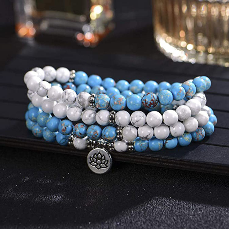 Men's Emperor Stone Bracelet108Series Elastic Cord Natural Stone Beads Lotus Buddha Pendant White Turquoise Long Bracelet