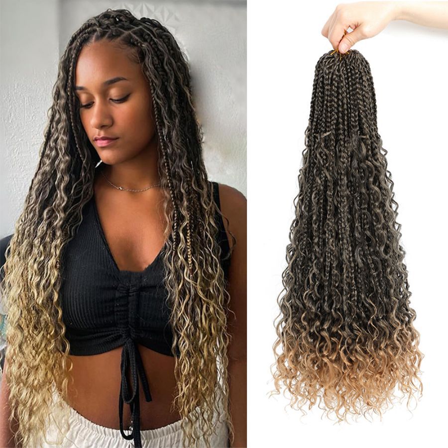 Cross-border European and American Synthetic Hair Wigs Box Braids Bohemian Curly Three-strand Braid Fly Hook Needle Hair Braid