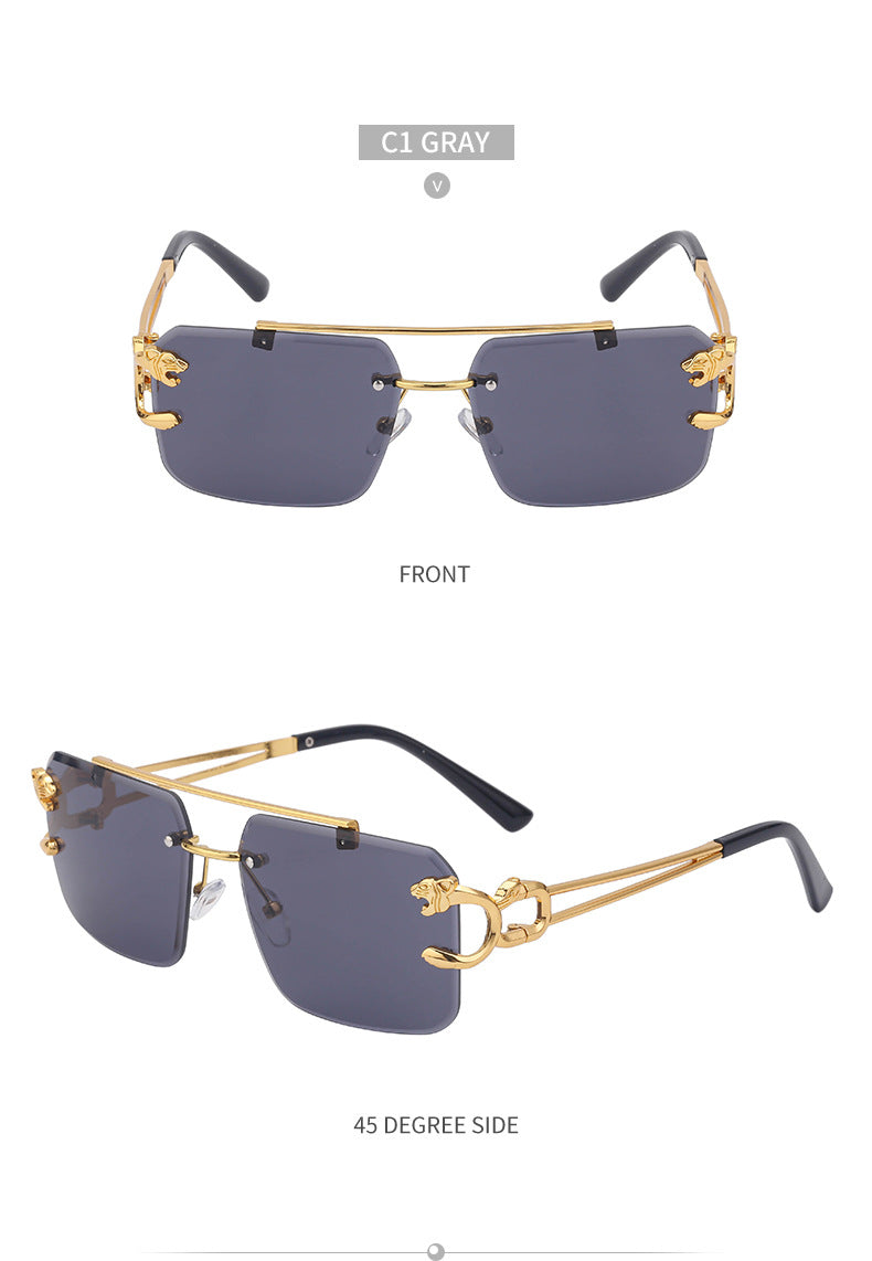 European and American Retro Double Bridge Sunglasses for Men Fashion Leopard Rimless Cut Edge Sunglasses for Women Wholesale shades