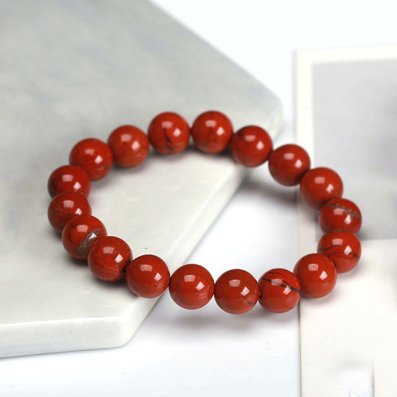 European and American Popular Natural Stone Beaded Bracelet Red Wood Grain Round Bead Stone Bracelet Wholesale
