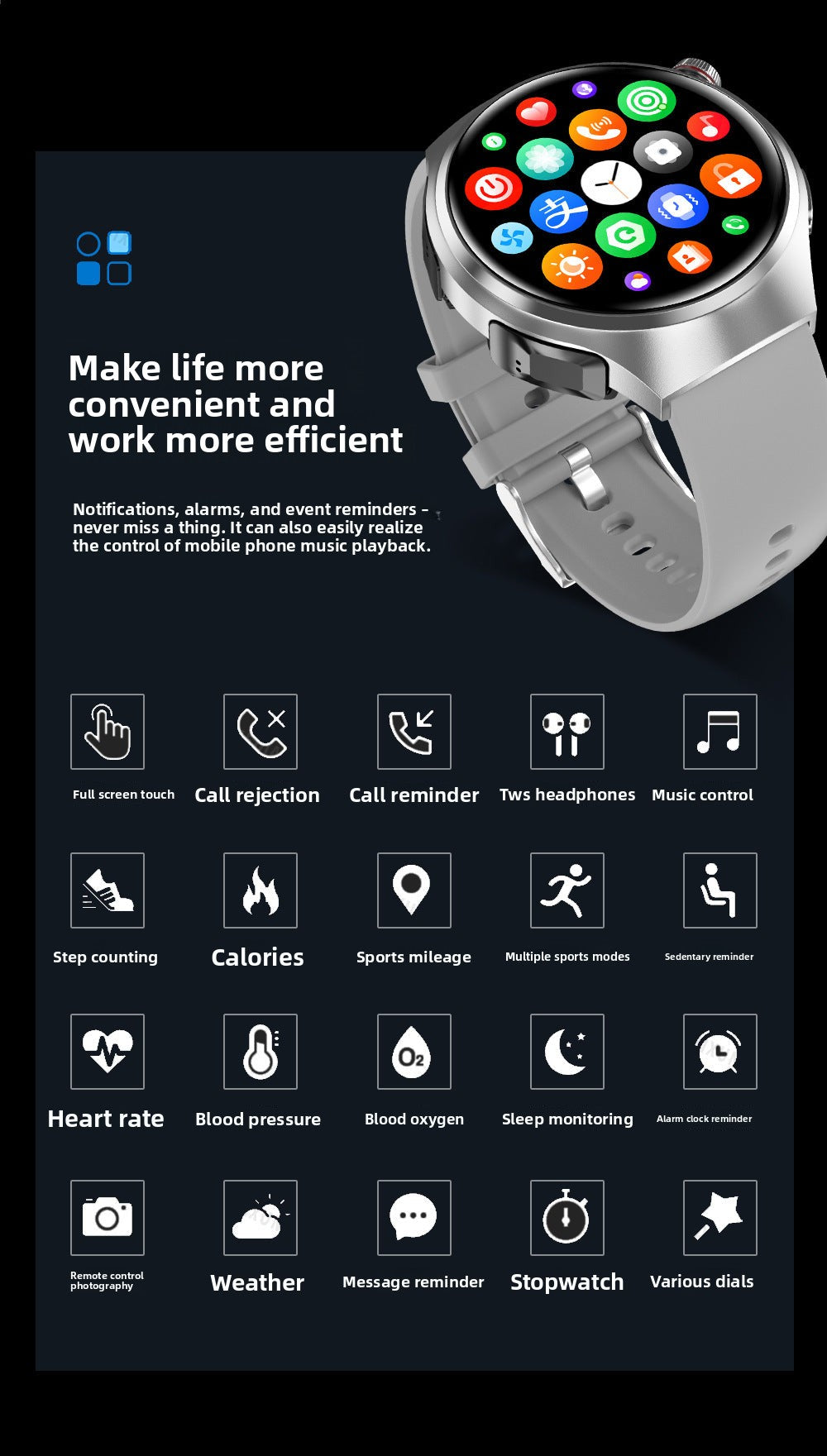 DK56Smart Watch1.52inch Bluetooth Call True Heart Rate Pedometer Sleep Monitoring Hidden Earphones Sports