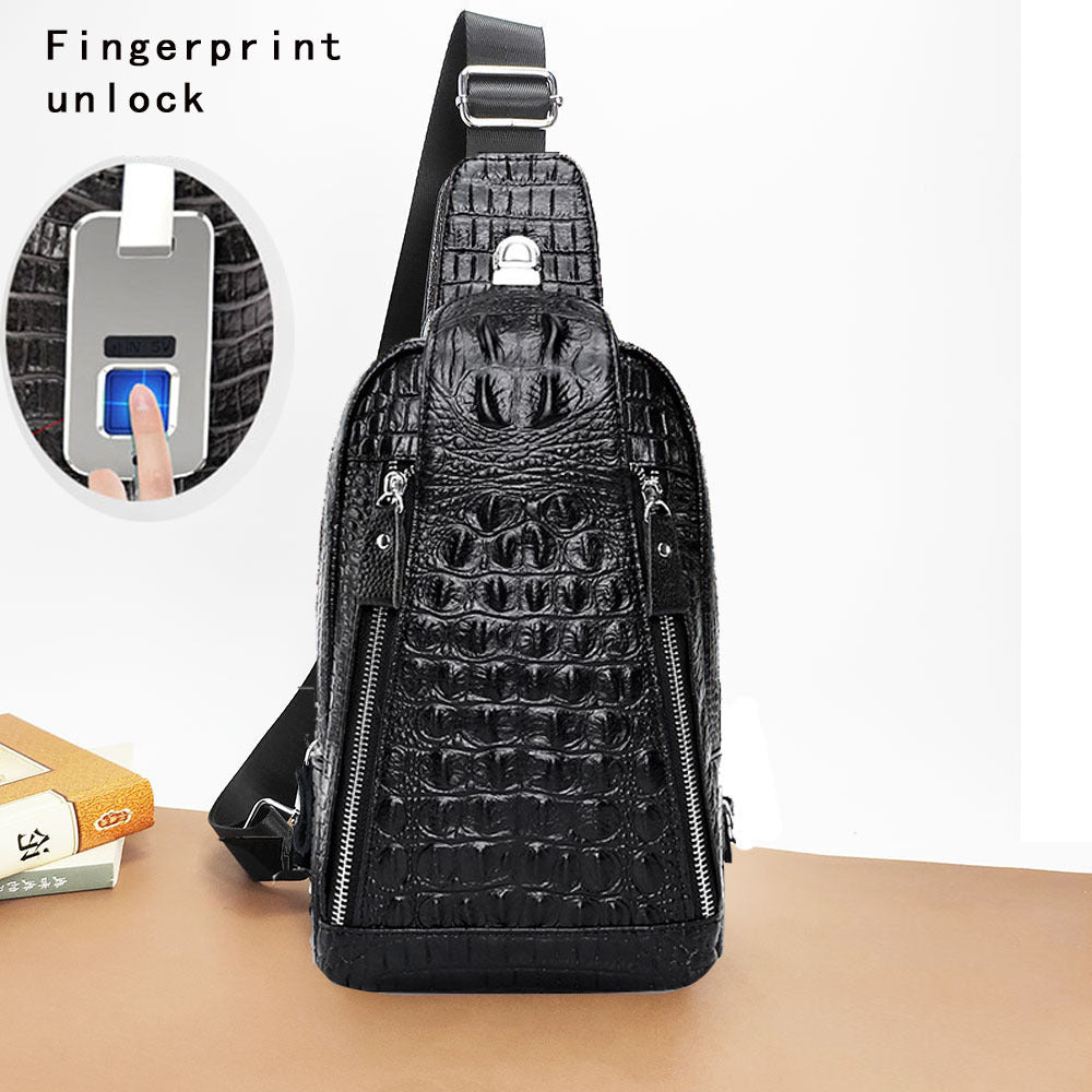 Anti-theft Bag Travel Essential Genuine Leather Chest Bag Men Crocodile Pattern Cowhide Portable Shoulder Crossbody Small Bag