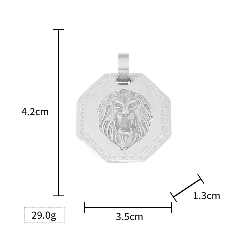Vintage Lion Stainless Steel Necklace Octagonal Titanium Steel Pendant Men's Personality Fashion Pendant Factory Wholesale