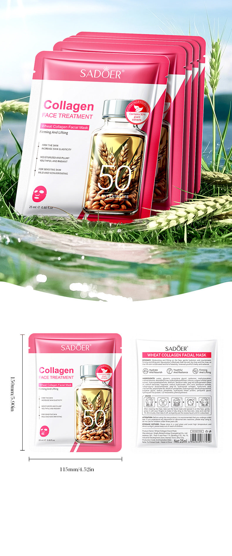 Cross-border Face Mask25ml Plant Series Wheat Olive Moisturizing Hydrating Mask Export Manufacturer Wholesale