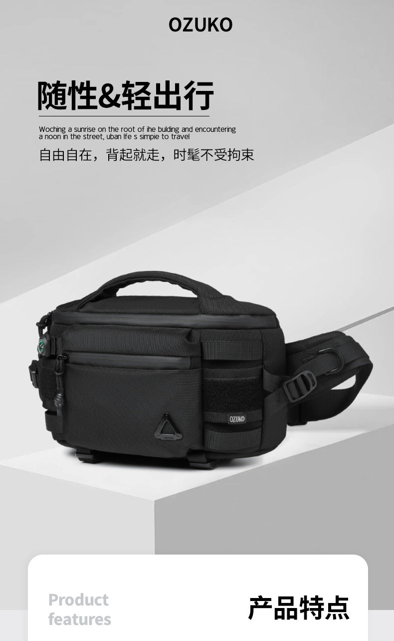 OZUKO Men's Waist Bag Waterproof High-End Crossbody Bag Chest Bag Tactical Trendy Portable Functional Travel Bag