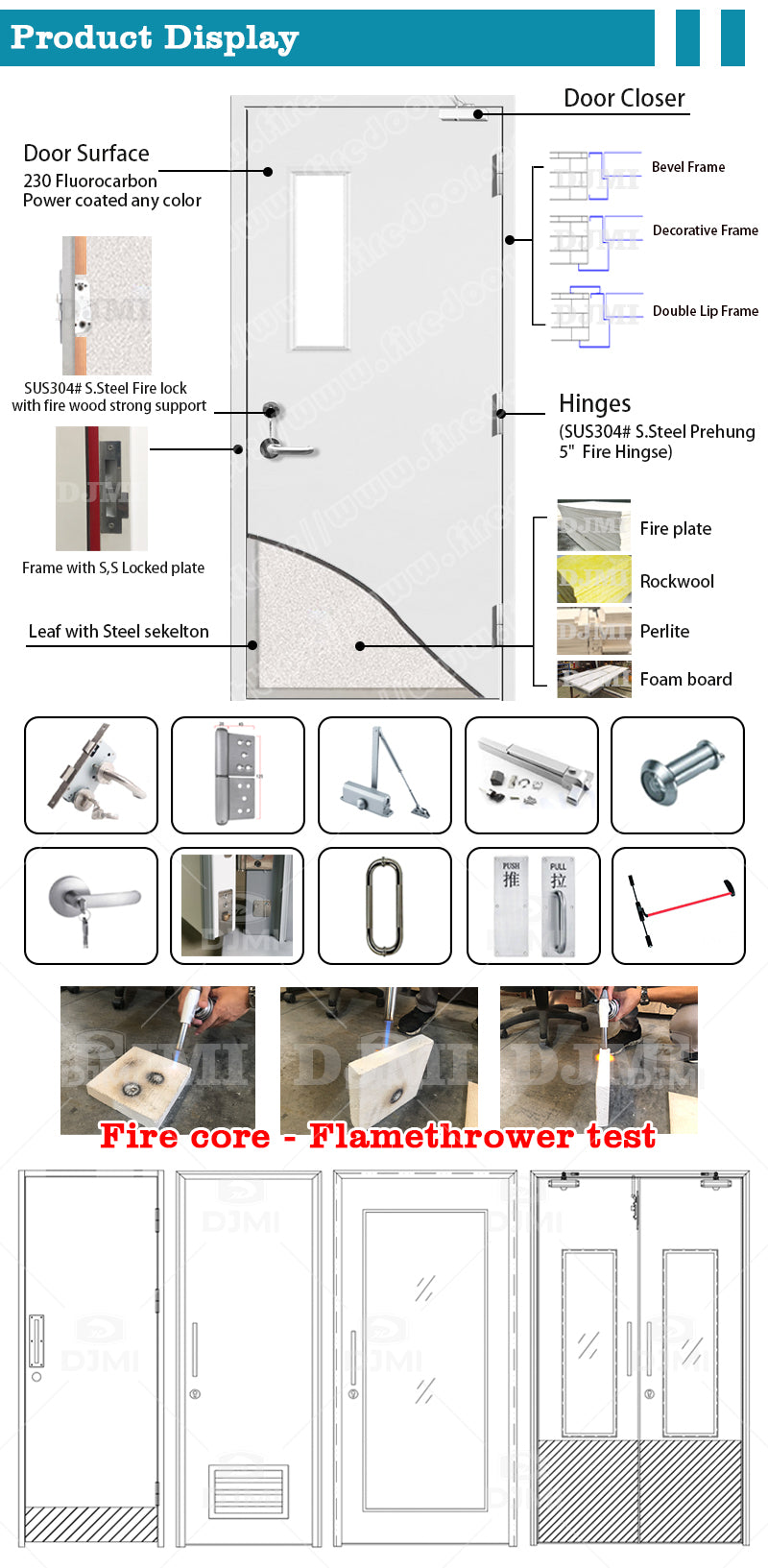 Cheap Price Fire Rated   With Stainless Steel Handle Single Leaf Security Fireproof Metal Door Certified Exit Gate Steel Door