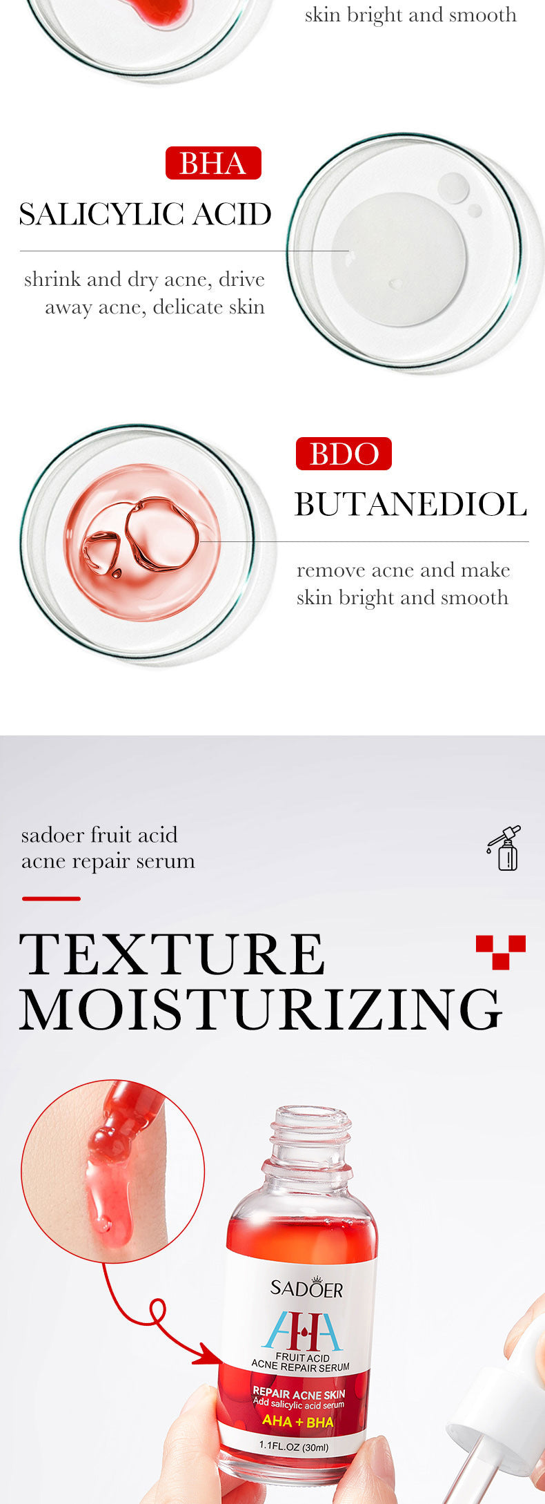Anti-acne Serum SADOER Fruit Acid Fades Acne Marks, Hydrates and Moisturizes, Cross-Border Wholesale