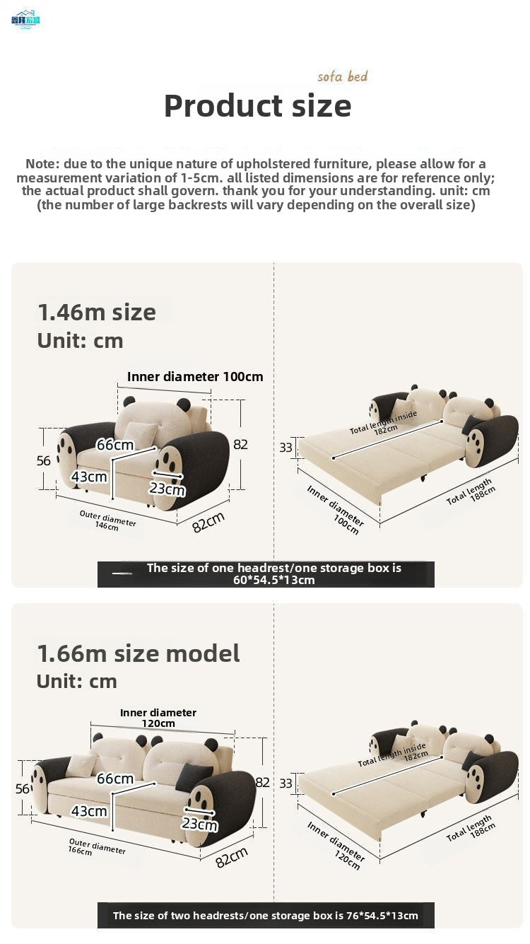 Multifunctional Lamb Wool Fabric Double Row New Sofa Sofa Bed Dual-use Cute Cream Style Small Apartment Living Room