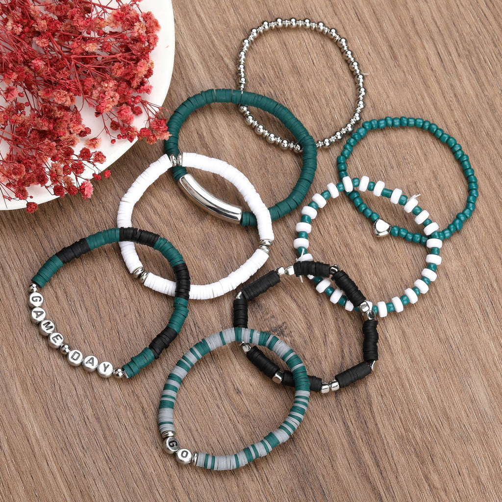 Game Day Soft Clay Bracelet Set Multi-layer Stackable Elastic Bracelet Super Bowl Game Day Football Bracelet