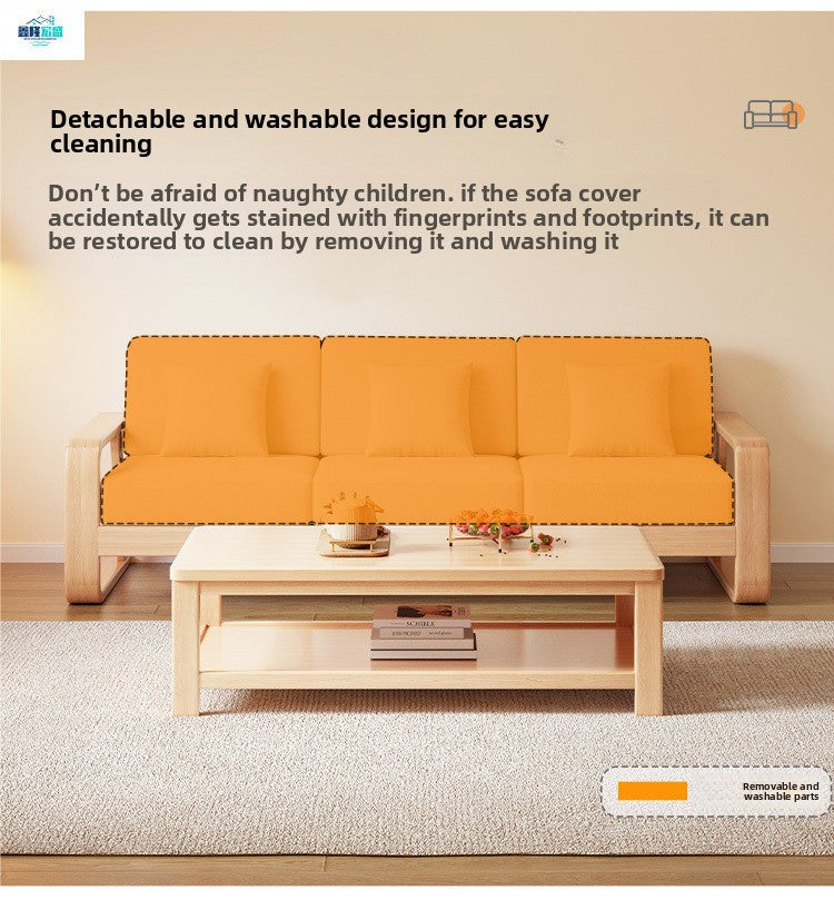 Nordic Modern Minimalist Solid Wood Three-Seater Sofa for Living Room Small Apartment Combination Sofa with Removable and Washable Fabric Cover