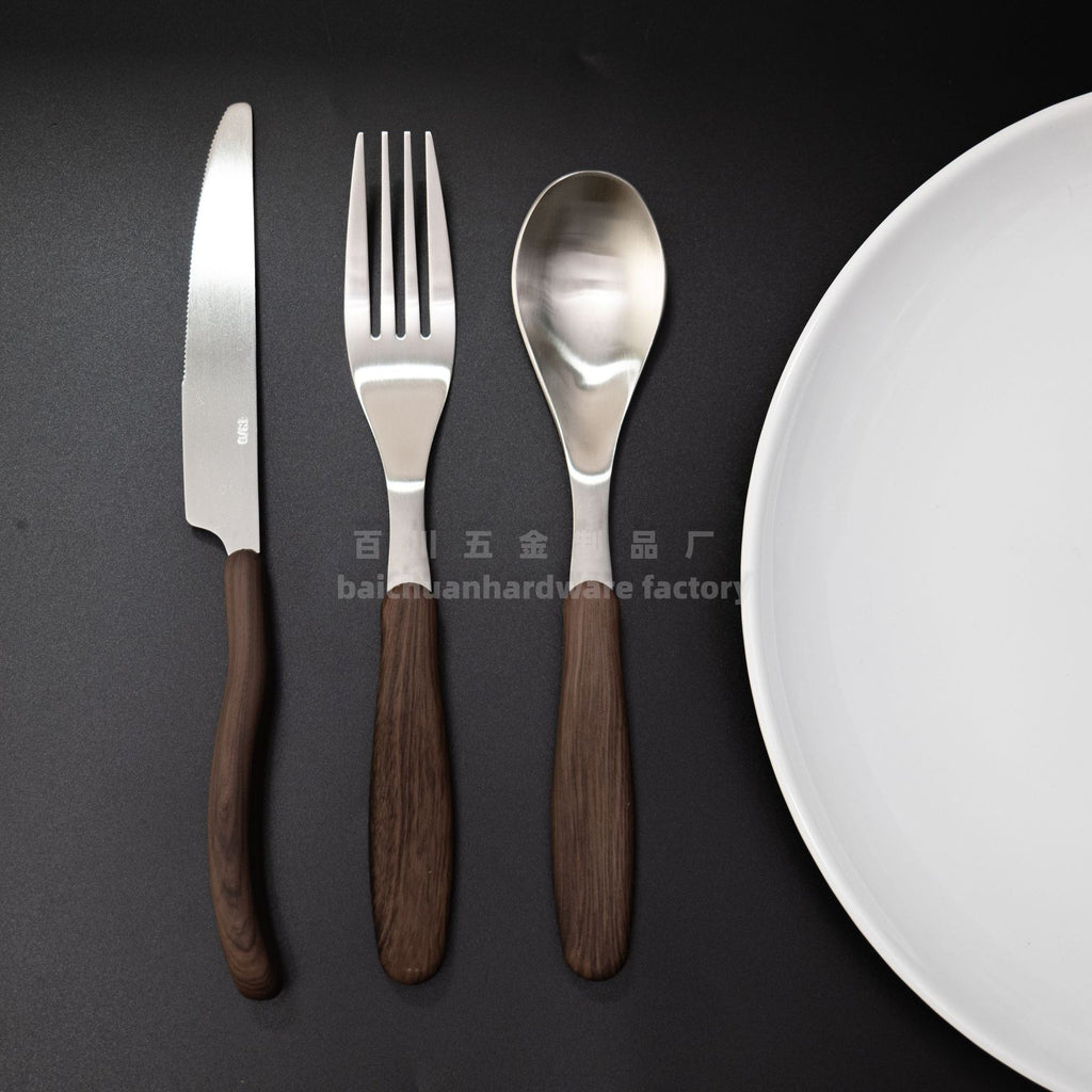 18/10Stainless Steel Western Tableware Set Imitation Wood Grain Handle Steak Knife Fork Spoon High-end Western Hotel Tableware
