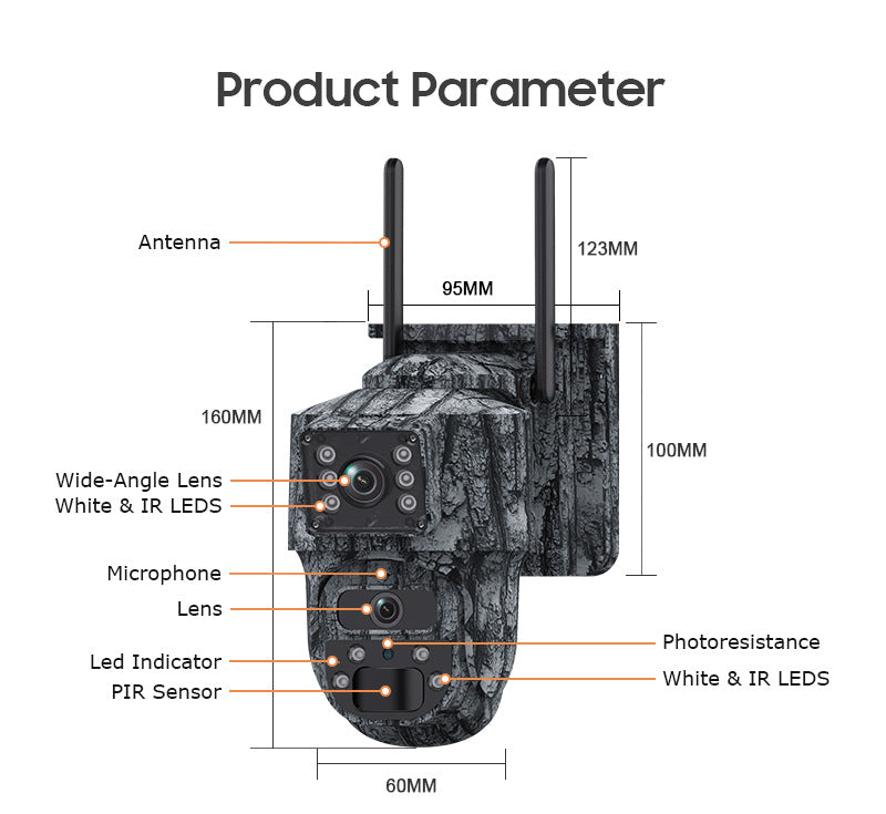 Specially designed for Solar Surveillance Cameras6MP High Definition Dual Screen4G Outdoor Waterproof Camera New Camouflage