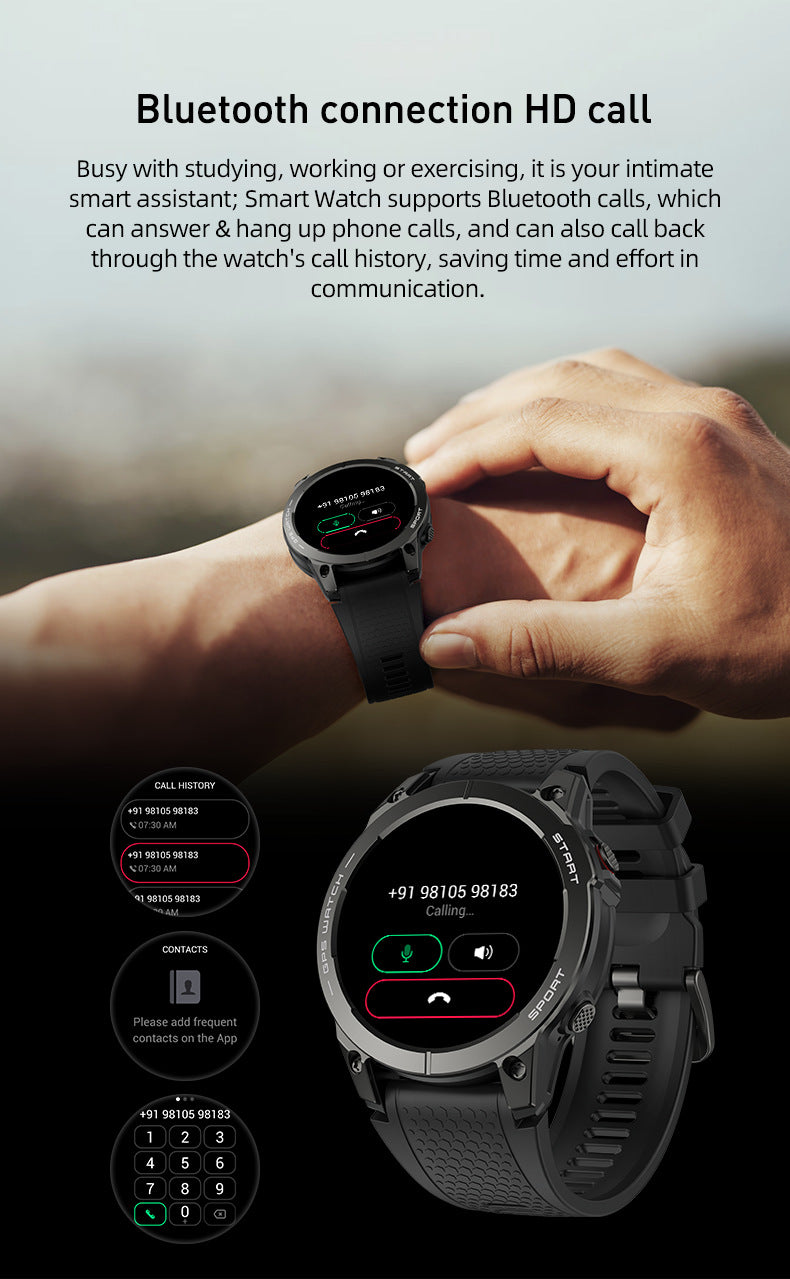 S53Smart Watch1.43inch Bluetooth Call Heart Rate Monitor Pedometer Sleep Monitor GPS Beidou Positioning Three-Proof Sports