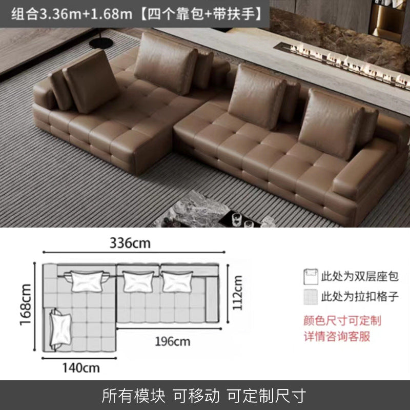 Lawrence Genuine Leather Sofa Italian Minimalist Style for Small and Large Apartments, Villas, and Clients, Corner Sofa, Modern Straight Row Leather Sofa Shipping and tax not included