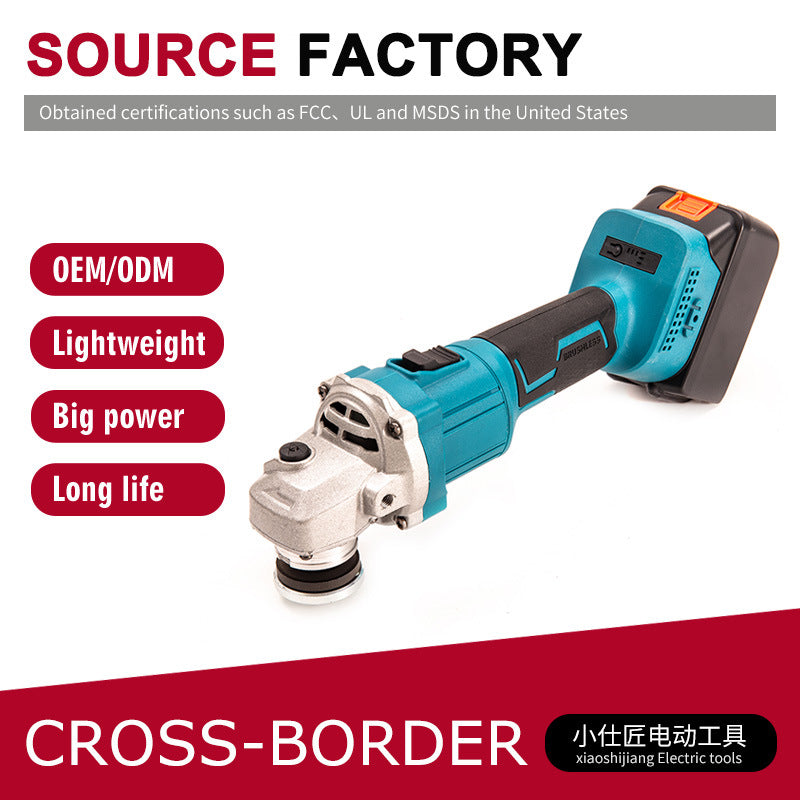 Two Batteries and One Charger Cross-Border Brushless Angle Grinder Cordless Handheld Household Grinding Cutting Angle Grinder