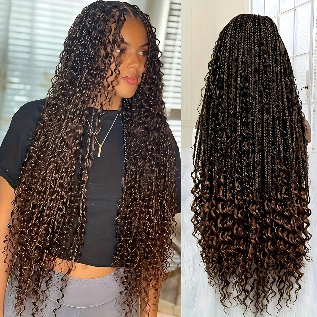 Cross-Border Hot-Selling Wig European and American Style Braided Full Lace Synthetic Crochet Wig Box Braids Wig