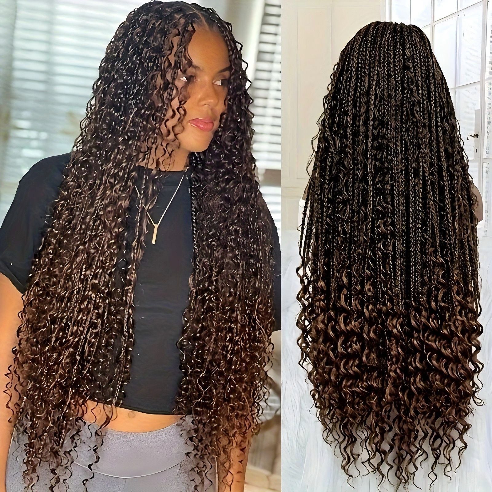 Cross-Border Hot-Selling Wig European and American Style Braided Full Lace Synthetic Crochet Wig Box Braids Wig