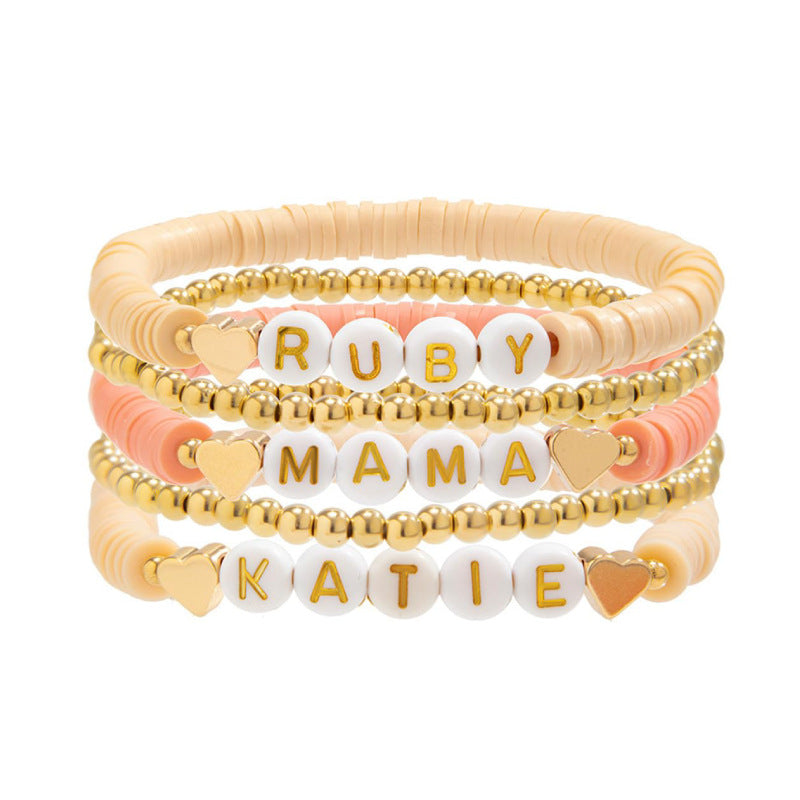 Women's Holiday Gift Soft Clay Bracelet for Mom Mother's Day Heart Bracelet MAMA Alphabet Soft Clay Bracelet Set