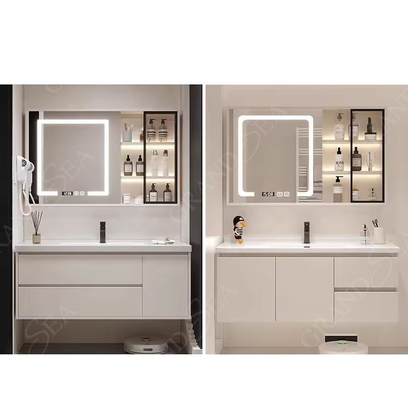 Modern Simple Design Bath Wall Mounted Bathroom Mirrored Vanity Cabinet With Ceramic Sink
