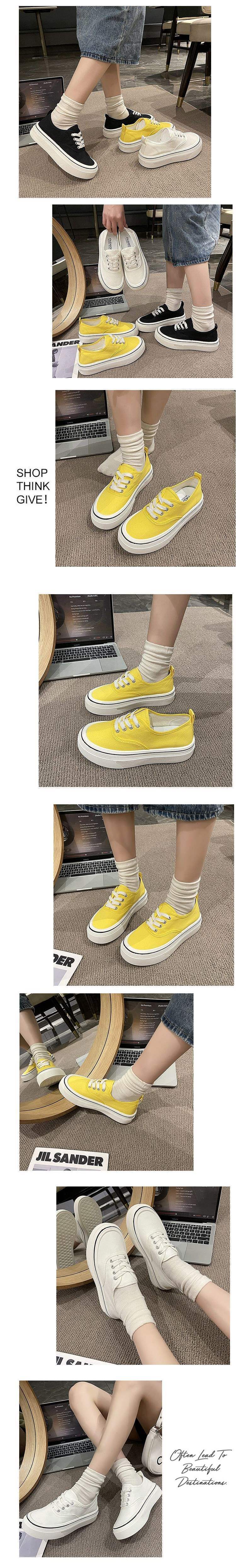 Black canvas shoes for female students Korean style new sneakers2025Spring Japanese Style Thick-Soled Casual Dopamine White Sneakers