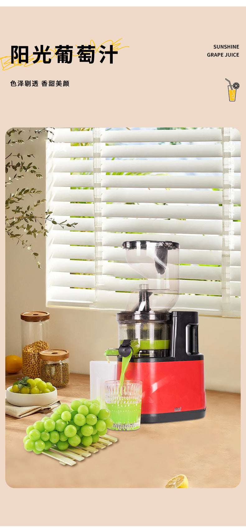 Juicer for Home Use, Pulp and Juice Separation, Multi-Functional Fruit and Vegetable Juice Maker, Slow Juicer for Soy Milk, Large Capacity