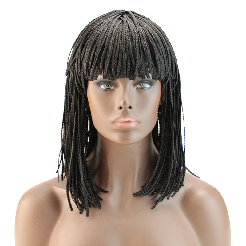 In Stock Bangs Medium-Length Small Braided Hairpiece Black Afro Fringe Braid Wigs