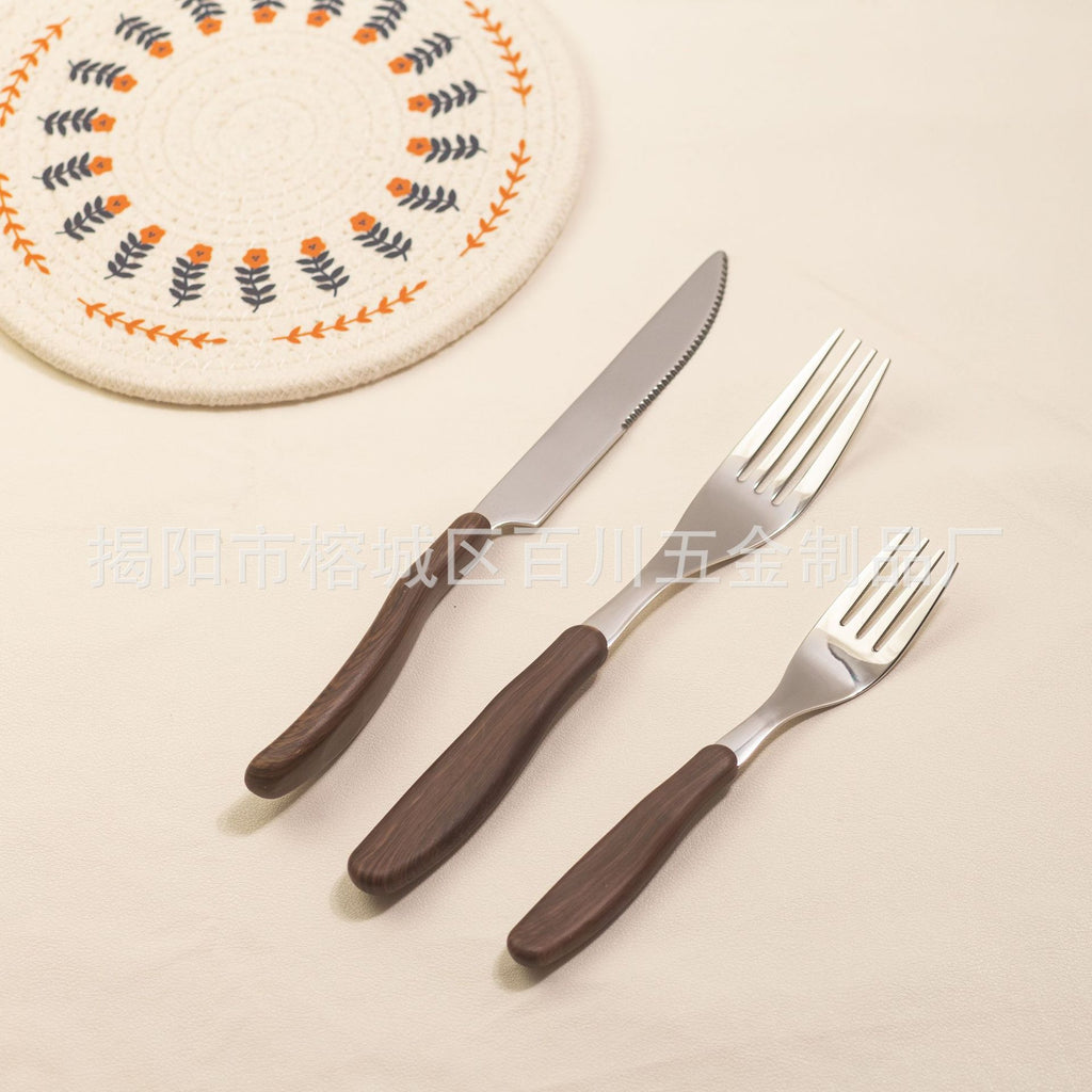 18-10Stainless Steel Price Control8.9！Western Tableware Set Imitation Wood Grain Handle Dinner Knife Spoon Fork Dessert Spoon Fork