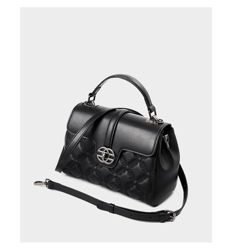 Lingge New Fashion Women's Bag Top Layer Cowhide Large Capacity Versatile Trendy Single Shoulder Crossbody Bag Genuine Leather Light Luxury Handbag