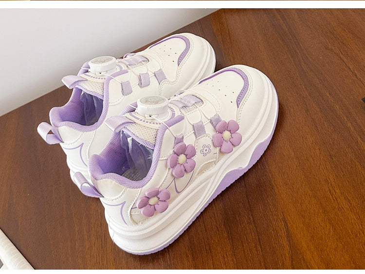 Children's Sports Shoes Spring and Autumn2025New Student Knob Girls' White Sneakers Versatile Casual Girls' Running Shoes