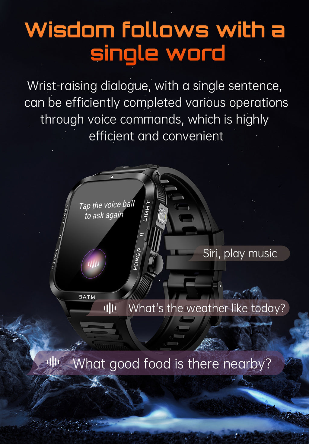 KT89Smart Watch Bluetooth Call True Heart Rate Step Sleep Flashlight Deep Waterproof Three-Proof Sports Reminder