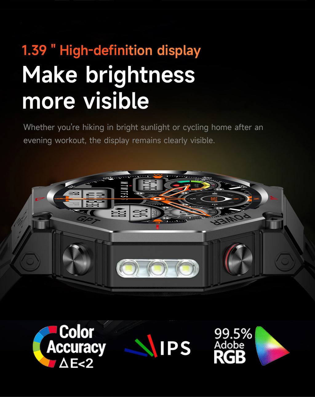 KC91Smart Watch Bluetooth Call Heart Rate Pedometer Sleep3ATM Waterproof GPS Beidou Positioning Sports Three-Proof