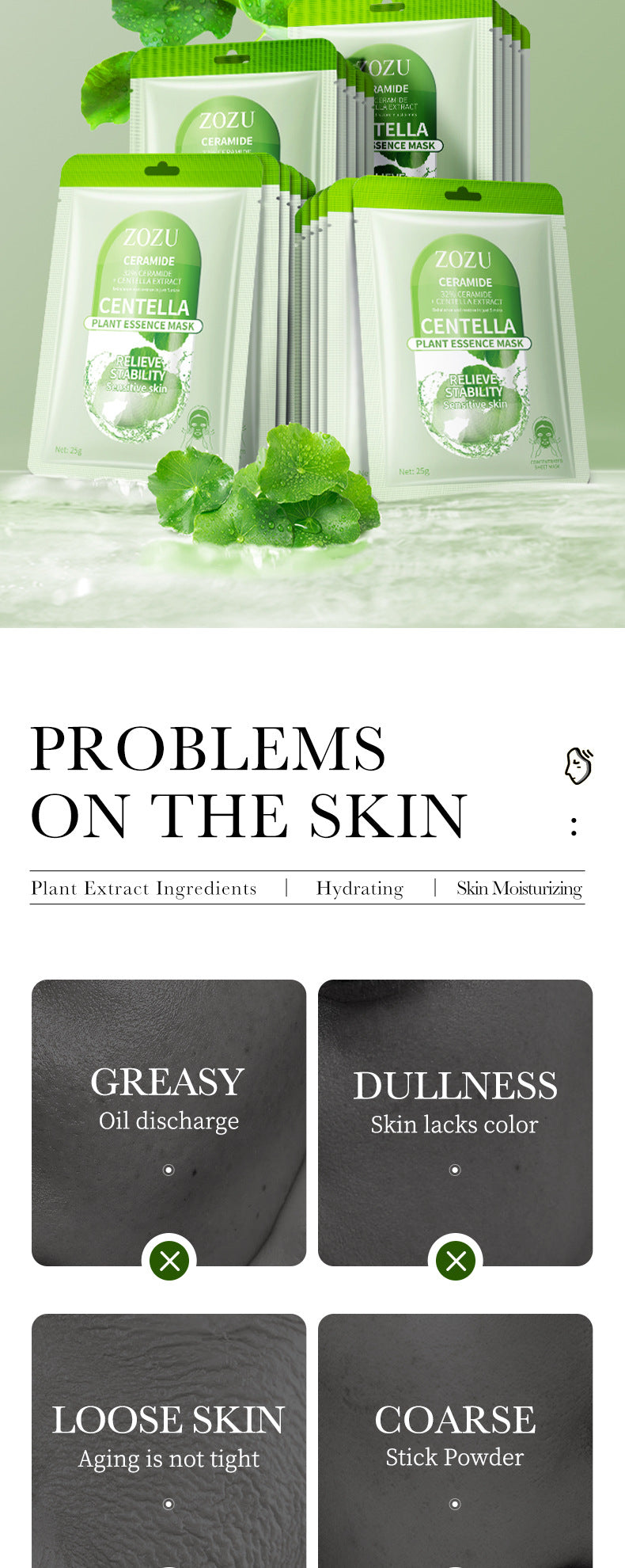 Plant Face Mask25g ZOZU Centella Asiatica Hydrating Orange Moisturizing Pomegranate Nourishing Cross-Border Wholesale