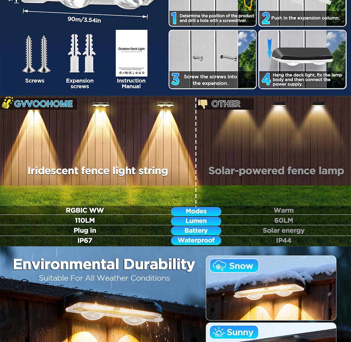 Bluetooth fence light RGBCW Iridescent Fence Light Wall Washer Light Fence Light Garden Light Waterproof Decorative Light
