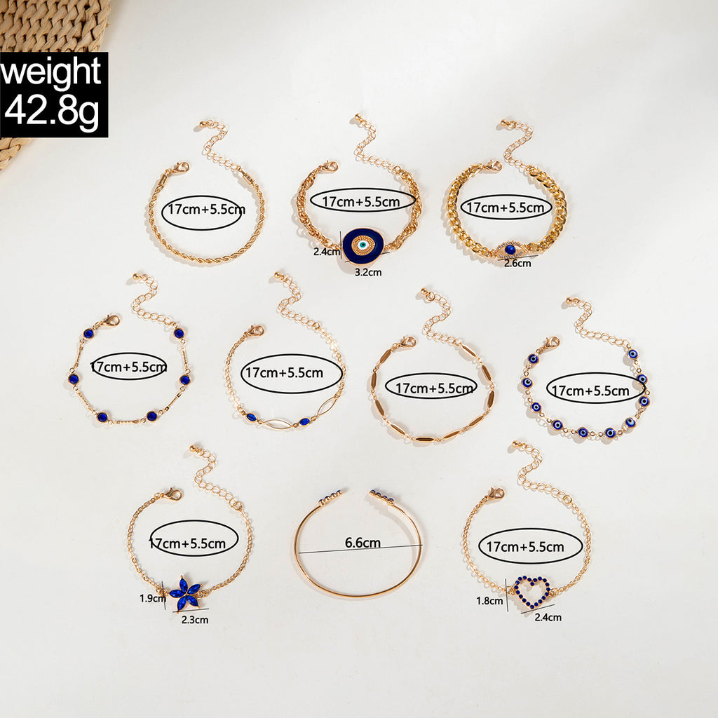 European and American Style Bracelet Bohemian Devil's Eye Bracelet Design Sense Inlaid Diamond Oil Drop Exaggerated Bracelet Set