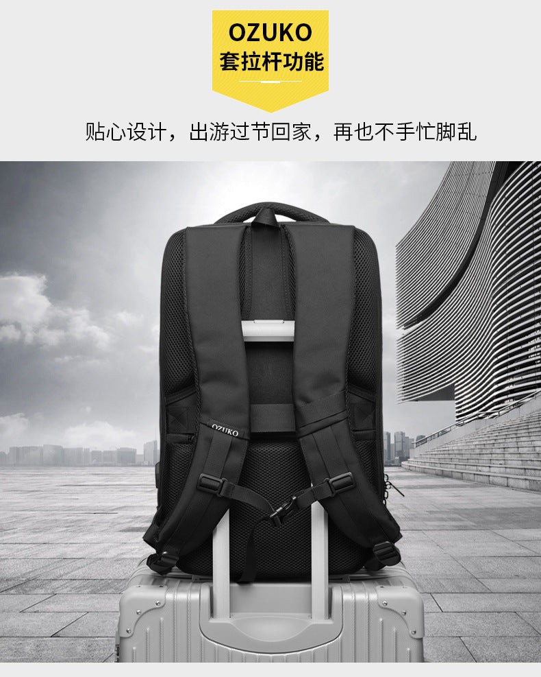 ozuko New Men's Business Backpack School Bag Student Multifunctional Computer usb Waterproof Korean Style Backpack